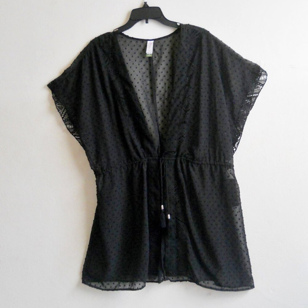 No Boundaries Beach Coverup, XL, Black, Drawstring Waist